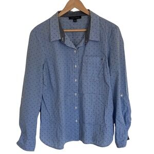 Tommy Hilfiger Womens Red White Blue Button-Up Shirt Size XL Long‎ Sleeve